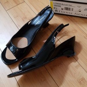 NWT brand new black patent sling-back heel